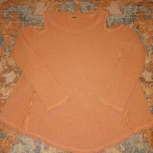 Free People Women's Orange Sweater Medium Waffle Knit